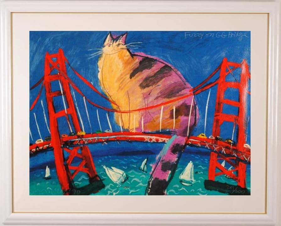 Amazon.co.jp: マイケル・ルー Fuzzy on GG Bridge ポップアート 絵画
