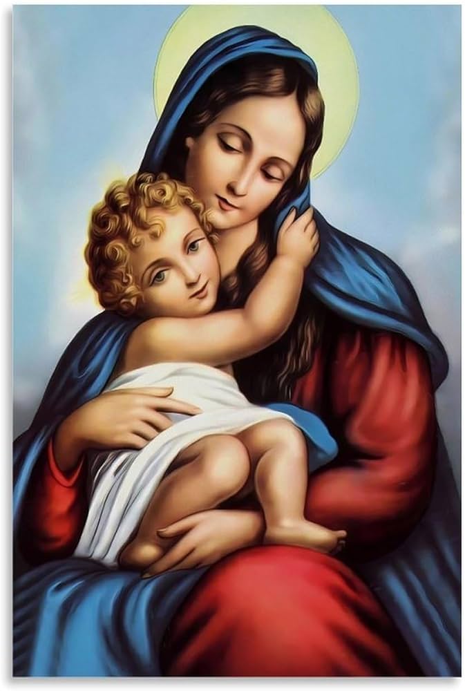 Amazon.co.jp: 赤ちゃんを抱く聖母マリア装飾画プリントポスター