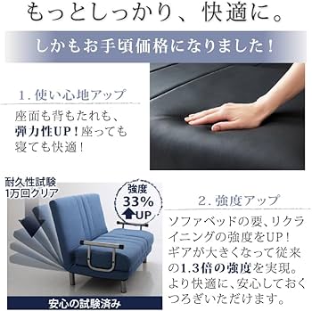 Amazon｜3WAY ハイバック ソファベッド カラー：ネイビー 素材