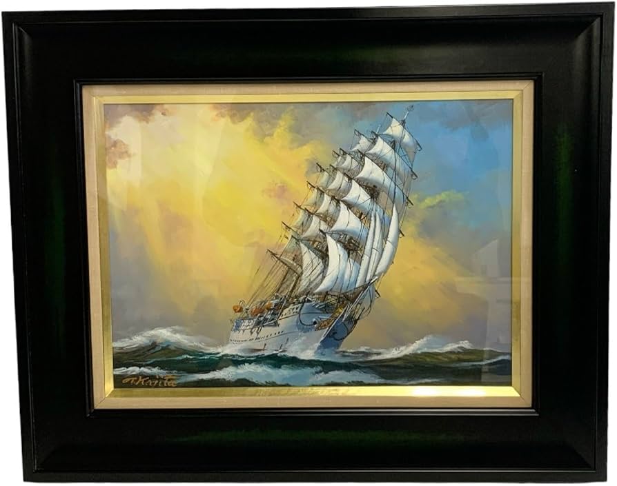 Amazon.co.jp: 梶田達二 初代海王丸 旭日洋々 油彩画 絵画 美術品 自然