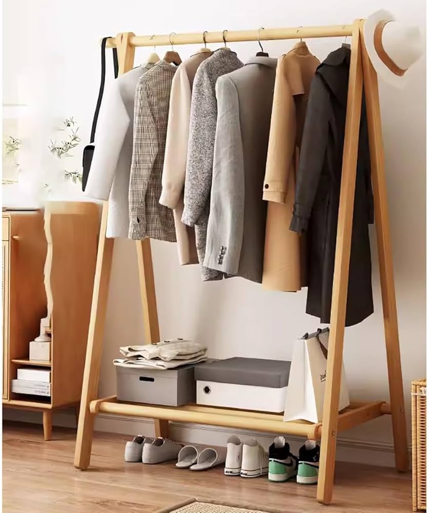 Amazon｜天然木ハンガーラック木製ハンガーラック 折りたたみ A型