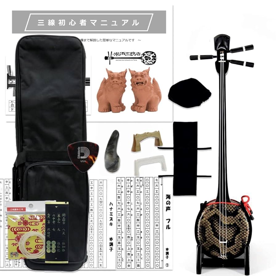 良品】沖縄三線 三味線 人工 初心者オススメセット ケース付 沖縄三線