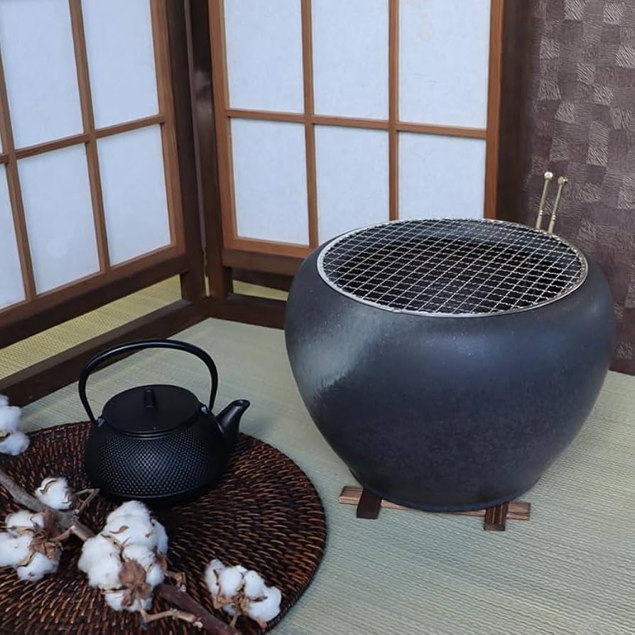 1246 火鉢 金魚鉢 陶器 入れ物 五徳 火挟 弁慶(銅製？) セット 1246