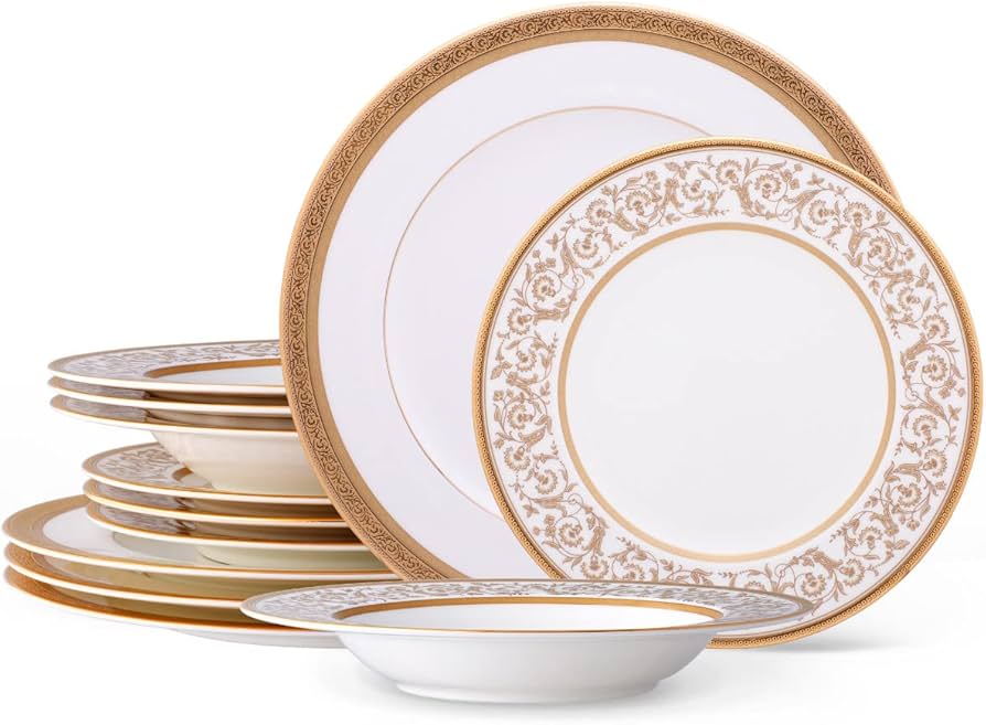 Amazon.com | Noritake Summit Gold 12-Piece Dinnerware Set, Service