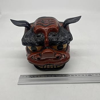 Amazon | 獅子舞縁起物時代物獅子頭魔除け木彫置物能面2体セット売り