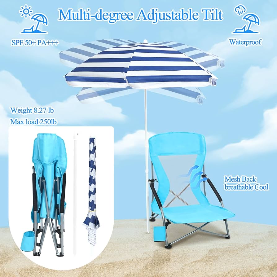 Amazon.co.jp: Tudomro ビーチチェア 大人用 傘付き 2個パック 低