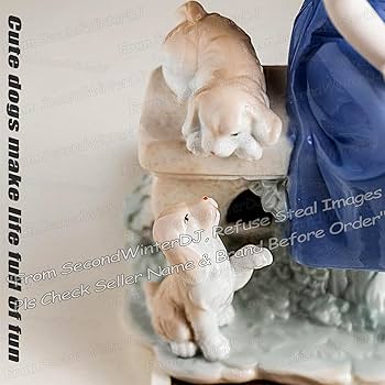 Amazon.co.jp: 陶器の女の子の置物犬の像かわいい犬の彫刻、ペットの家