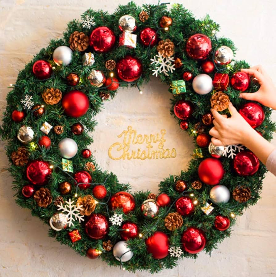 Amazon | S&C Live クリスマスリース 玄関ドア用 40cm 明るい 赤