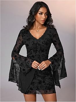 WDIRARA Women's Vintage Floral Print V Neck Dress Mesh Split