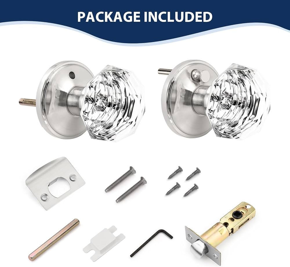 Amazon | Orger プライバシードアノブ 透明ガラスドアハンドル サテン