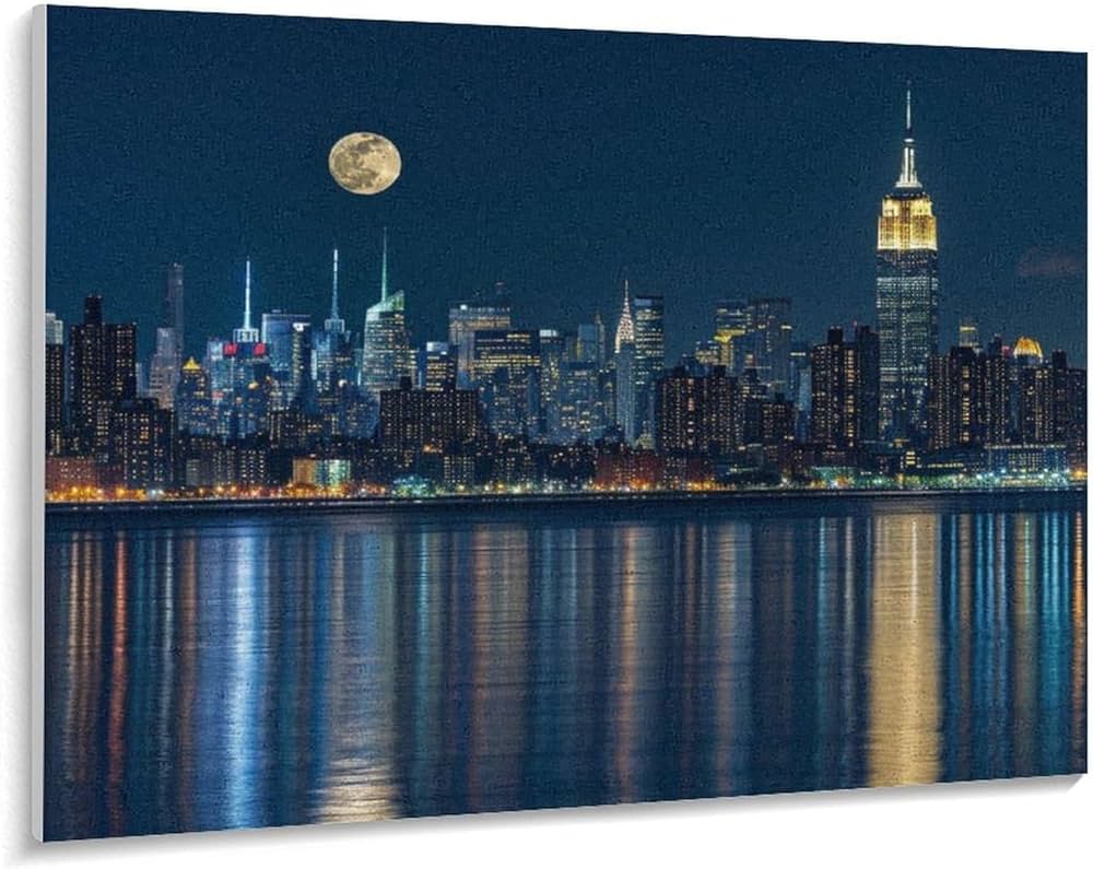 Amazon | 湾に映るニューヨークの夜景 数字キットによる絵画 数字油絵