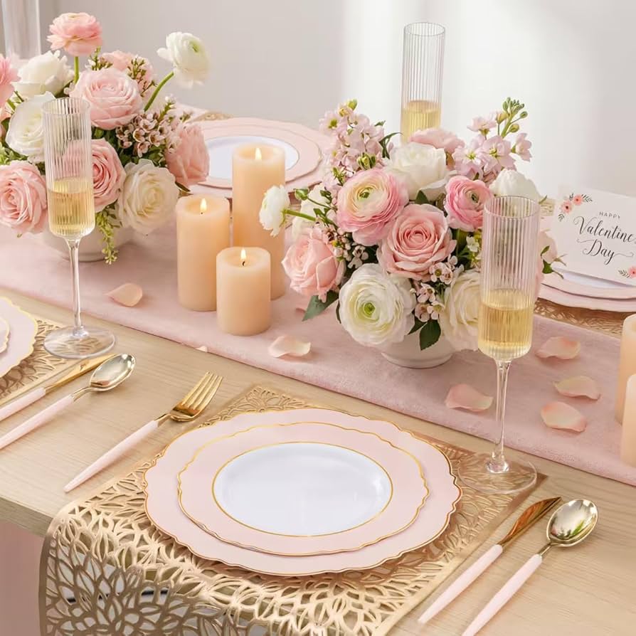 Amazon.com: WDF 30Guest Pink Plates Disposable - Hign-end Baroque