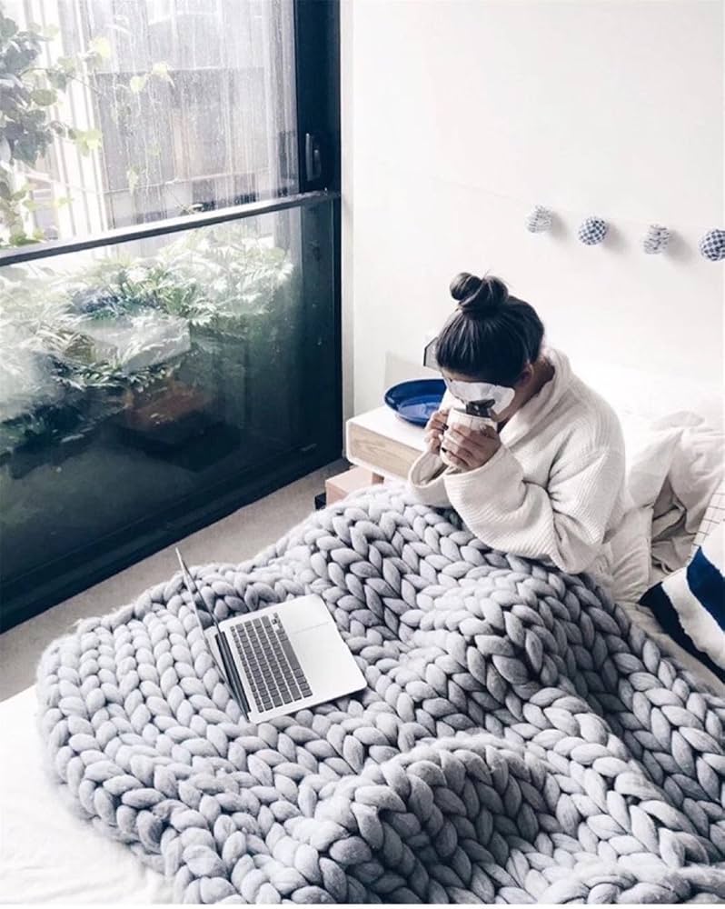 Amazon｜Burning Go チャンキーニットブランケット 超極太 チャンキー