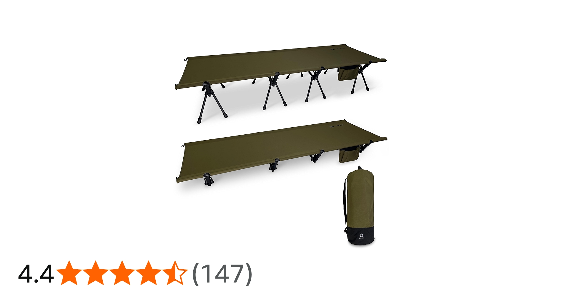 ZUKK コット オリーブグリーン 収納バッグ付き 耐荷重200kg ZUKK