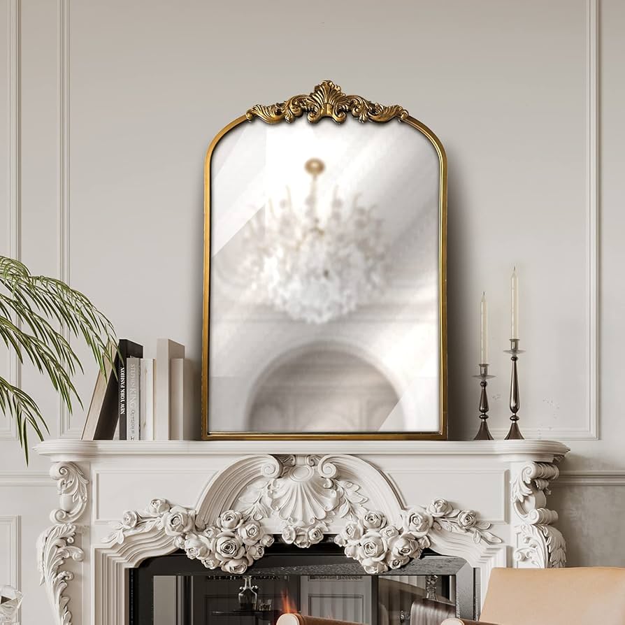 Amazon.co.jp: WAMIRRO アーチ型ゴールドミラー、ゴールド