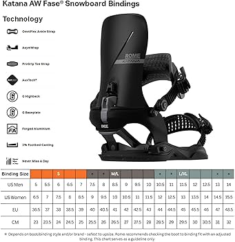 Amazon.com : Rome Katana AW Fase Men's Snowboard Bindings, Black