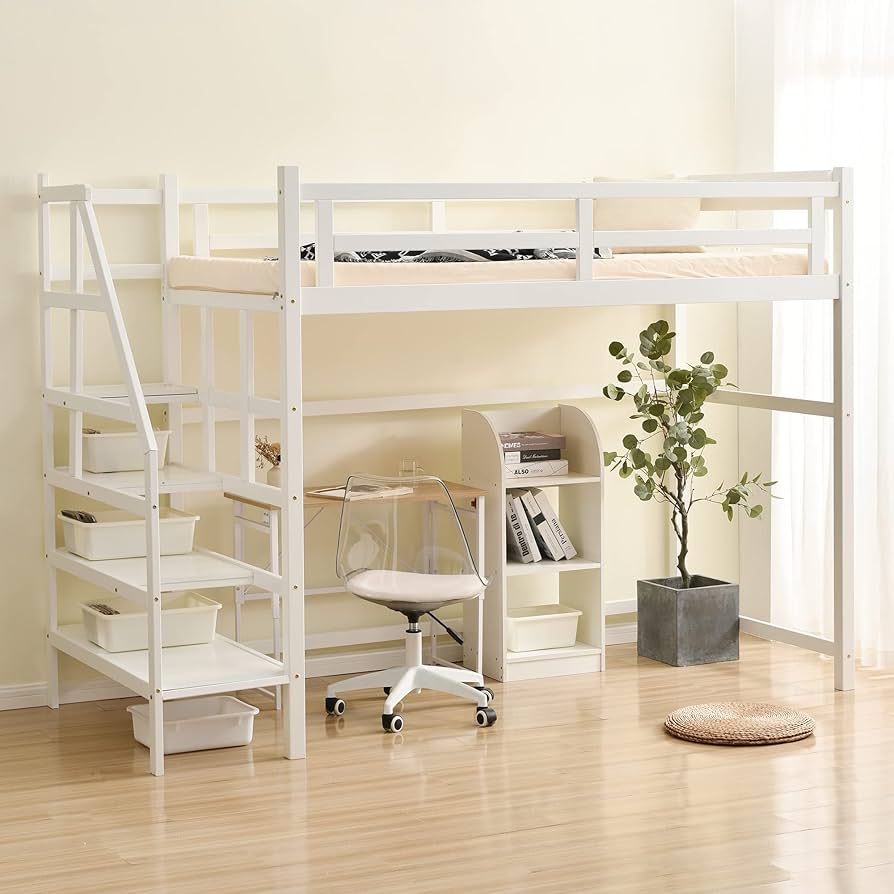 Amazon｜Chic ZONE 木製ロフトベッド 階段付き ハイタイプ 宮付