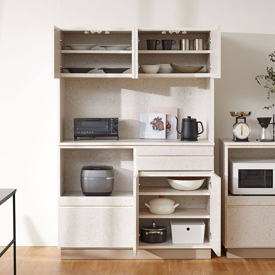 Amazon｜LOWYA ロウヤ 食器棚 完成品 キッチンボード キッチン収納