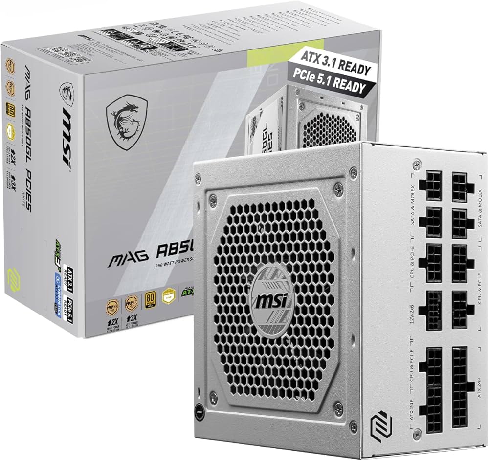 MSI MAG A850GL WHITE PCIE5 Power Supply Unit, 850W, 80 Plus Gold