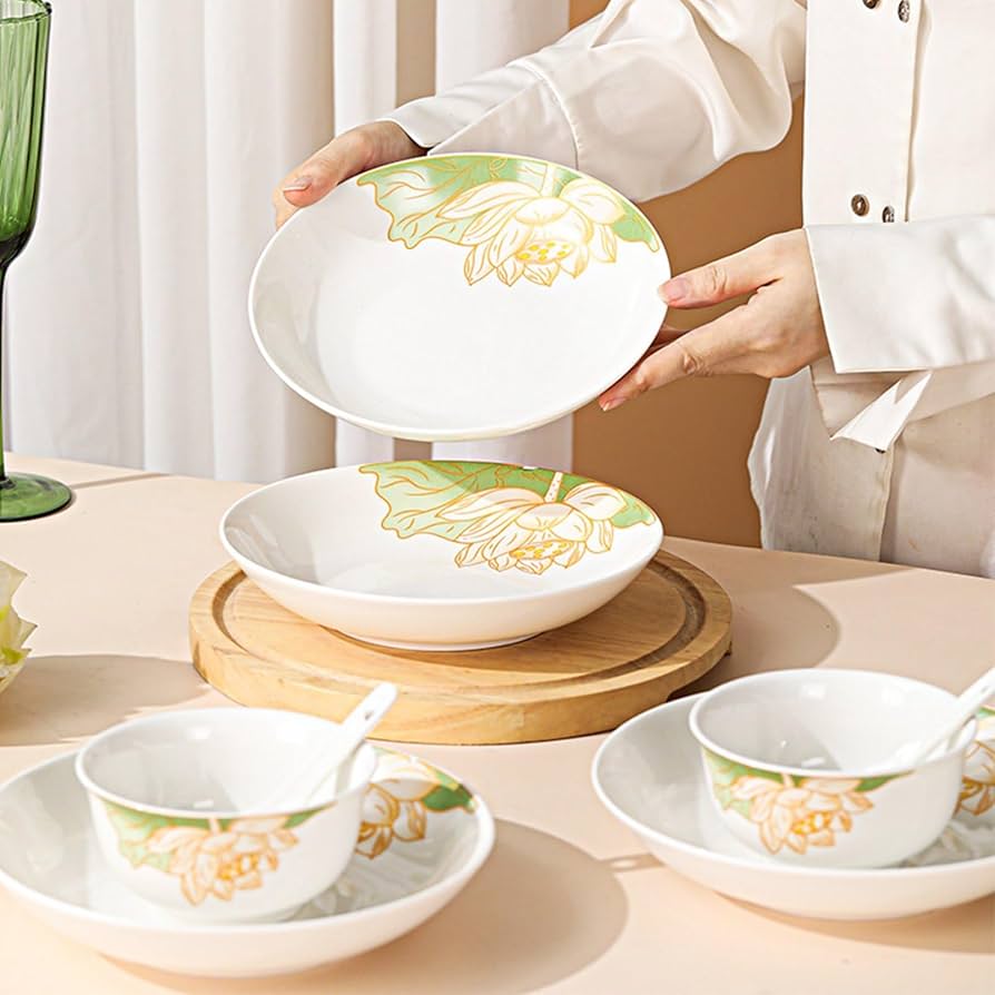 Amazon.co.jp: 蓮の花 食器セット 碗皿セット 9点セット 22点セット 蓮