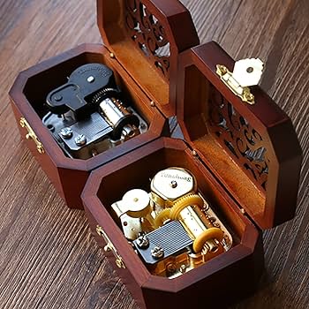 Amazon | オルゴール レトロ 木製 ミュージックボックス シルバー