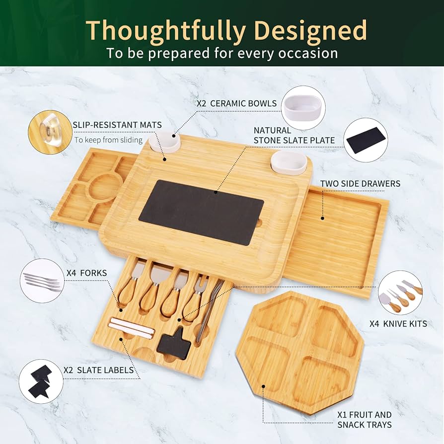 Amazon.com: Large Charcuterie Cheese Board and Knife Set, 3