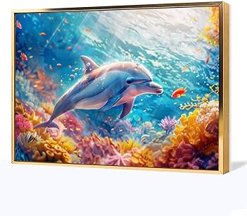 Amazon.co.jp: 絵画 海を泳ぐ美しいイルカ アートパネル ポスター