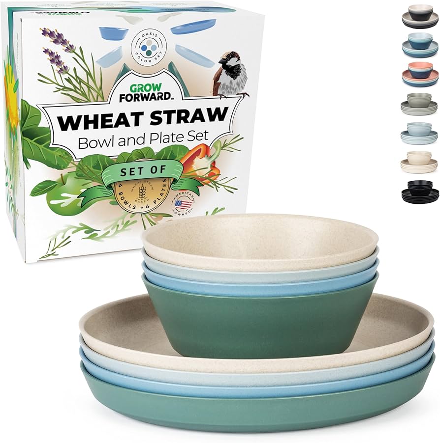 Amazon.com | Grow Forward Premium Wheat Straw Plates and Bowls
