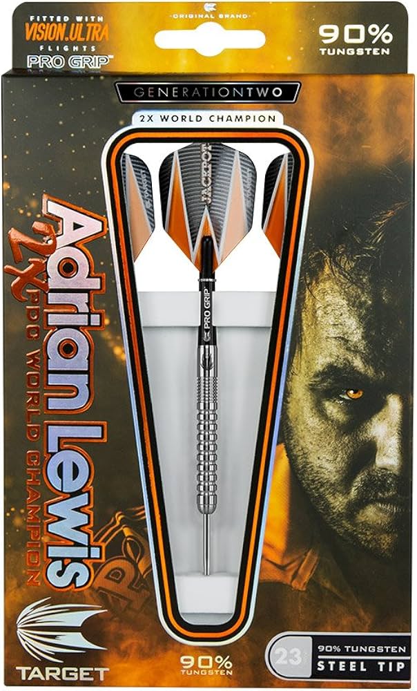 Target Darts Adrian Lewis Generation 2 23G Steel Tip Darts, Black