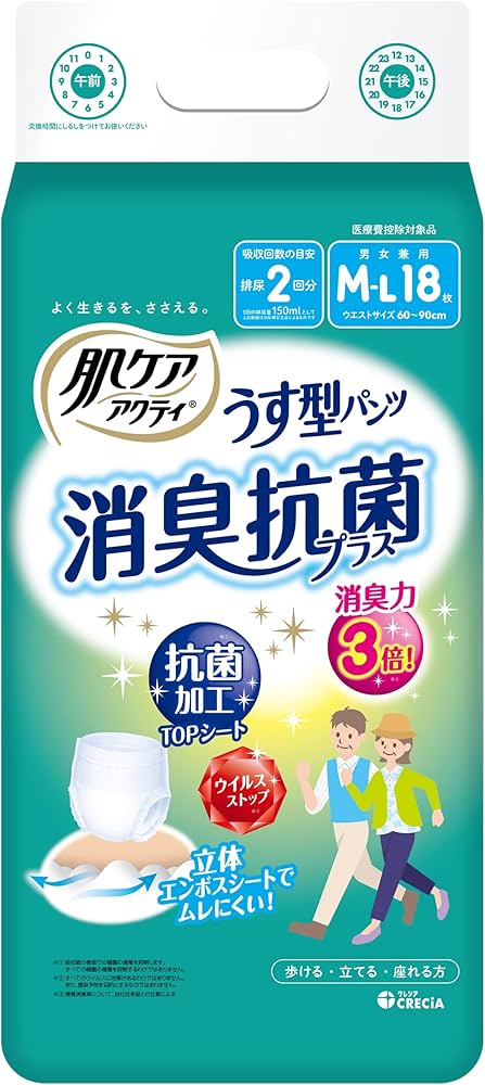 Amazon.co.jp: 大人用紙おむつ うす型 パンツ 2回分吸収 M-L 18枚 肌
