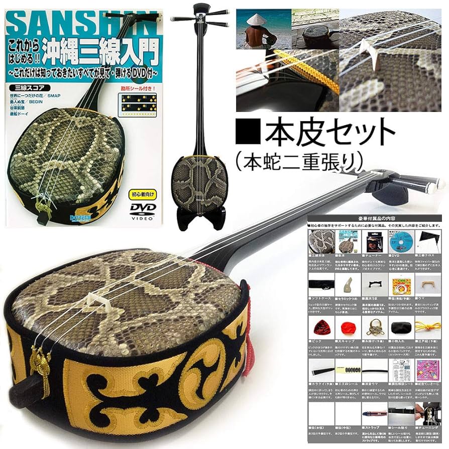 沖縄三線 本蛇皮張り クロコレザー調 ハードケース 杢目 本皮 三線