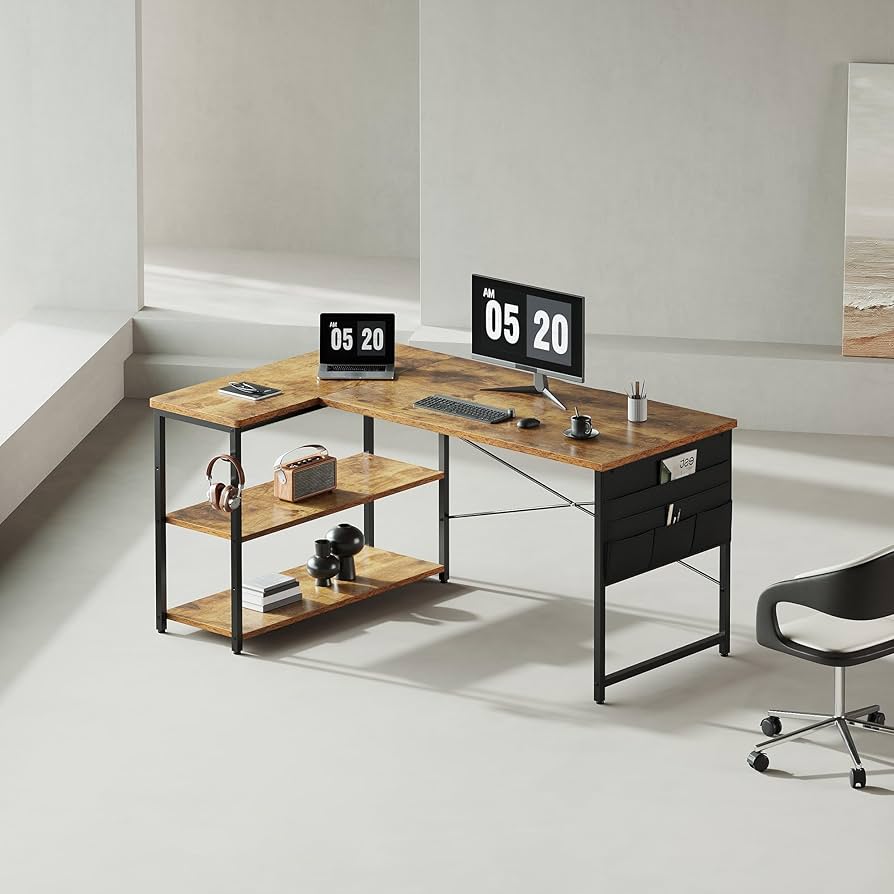 Amazon | YeTom パソコンデスク 机 学習机 右棚左棚 幅107cm