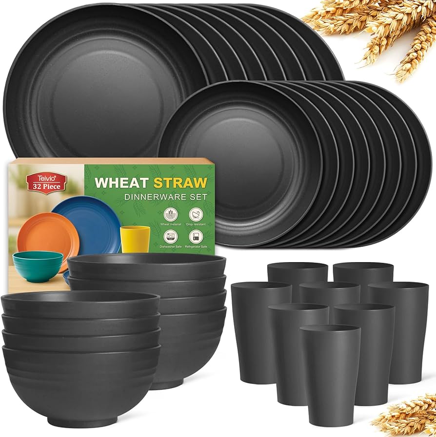 Amazon.com: Teivio 32-Piece Kitchen Plastic Wheat Straw Dinnerware