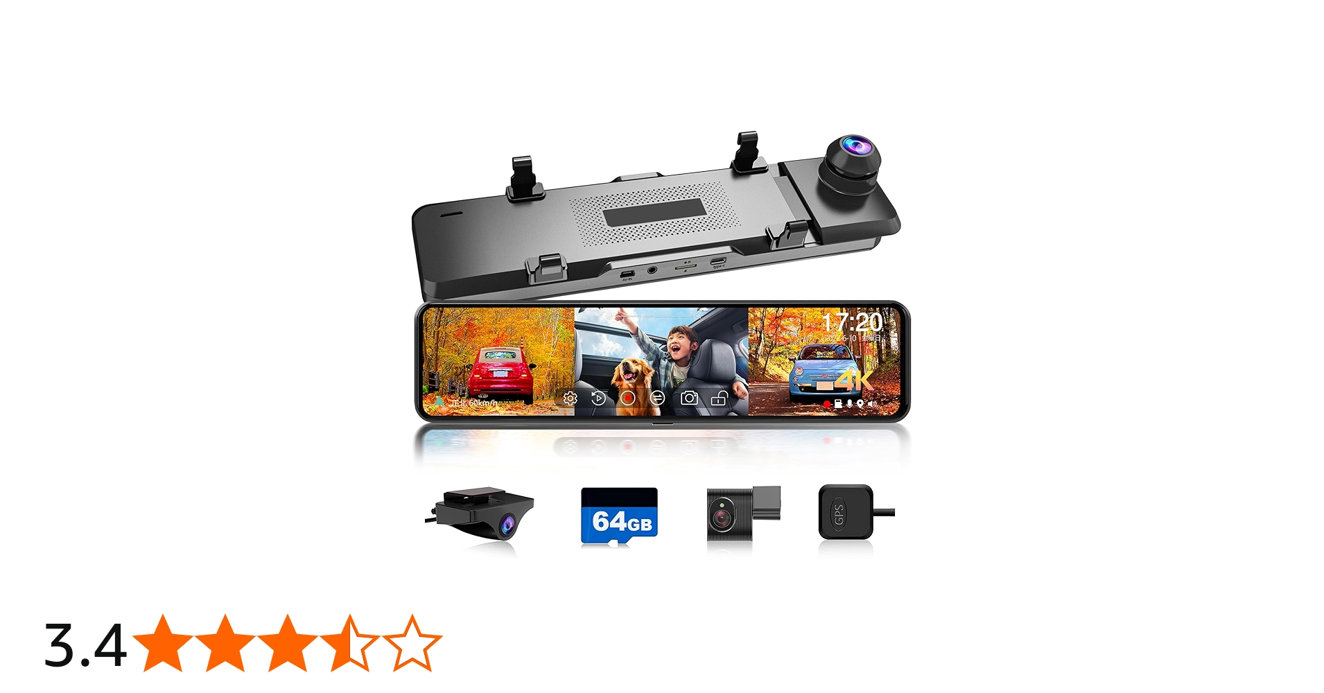 Amazon | JADO ドライブレコーダー ミラー型 3カメラ 4K録画 ドラレコ