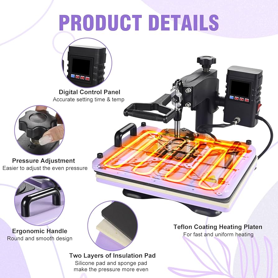 Amazon.com: PlanetFlame Heat Press Machine 12x15 Inch, 360° Swing