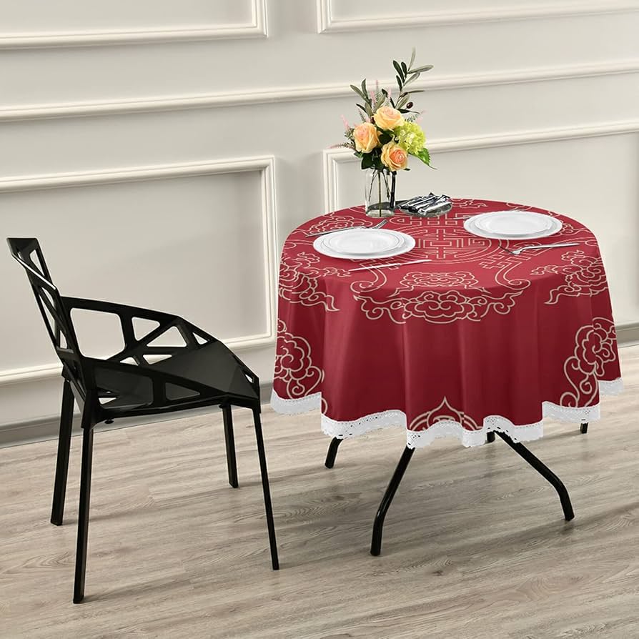 Amazon｜テーブルクロス 円形 中国風 中華風 赤 レッド テーブルマット