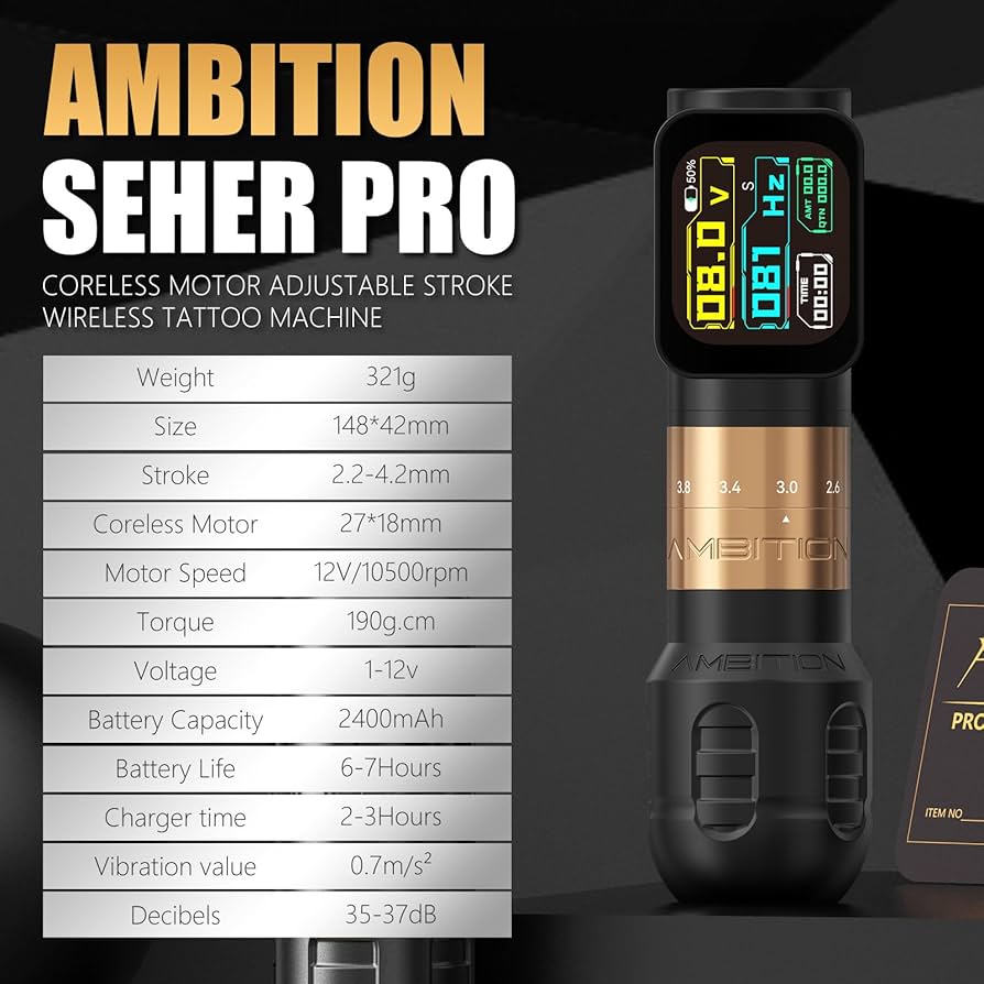 Amazon.com: Ambition Seher Pro Tattoo Gun Wireless Tattoo Pen