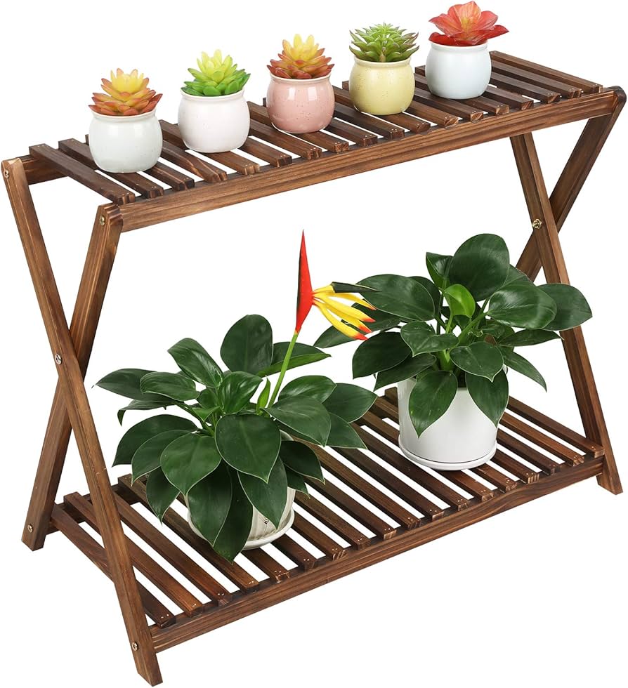 Amazon.com : Tovacu Wood Plant Stand Indoor Outdoor 2 Tiers Flower