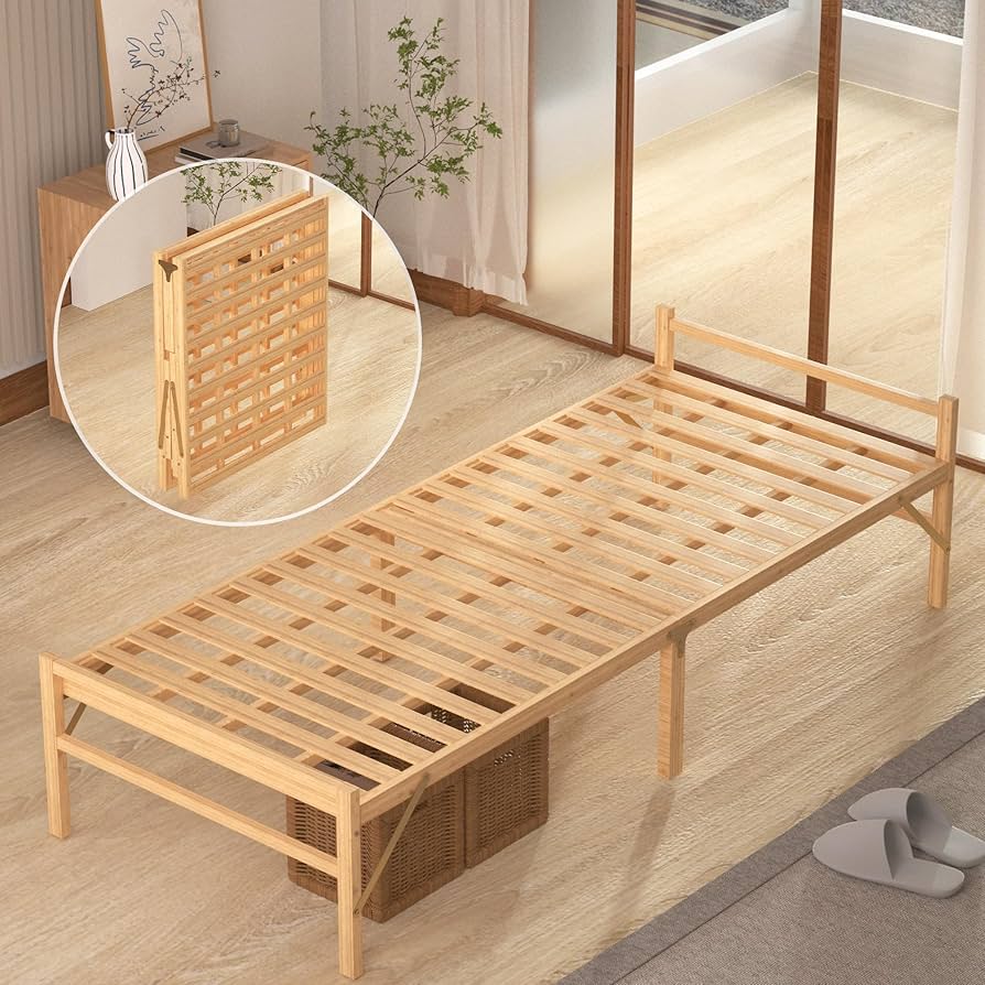 Amazon｜APRTAT 折り畳みベッド 竹製 組み立て不要 横幅80cm ベッド