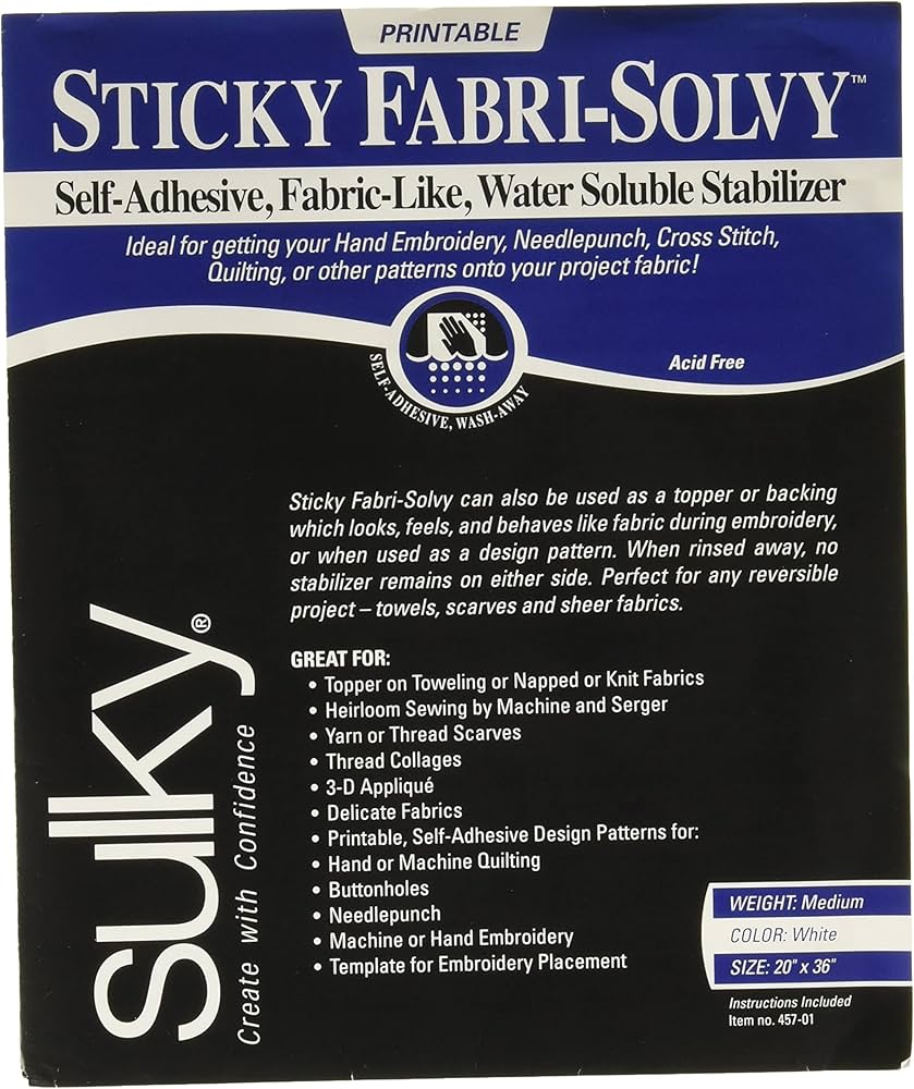 Amazon.com: Sulky Sticky Fabri-Solvy Stabilizer 20
