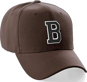 Classic Baseball Hat Custom A to Z Initial Team Letter, Brown Cap