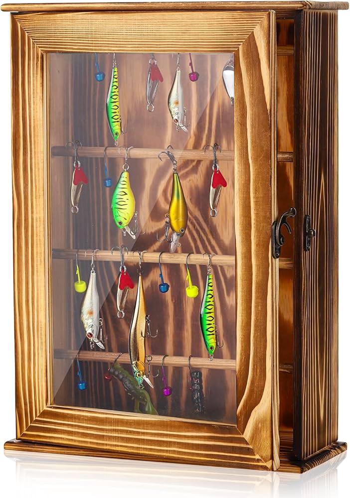 Amazon | 木製フィッシングルアーディスプレイケース 素朴なロック可能