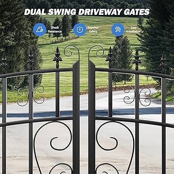 ZUMI Dual Swing Steel Gates - 16x6 ft. Weatherproof Greerwich
