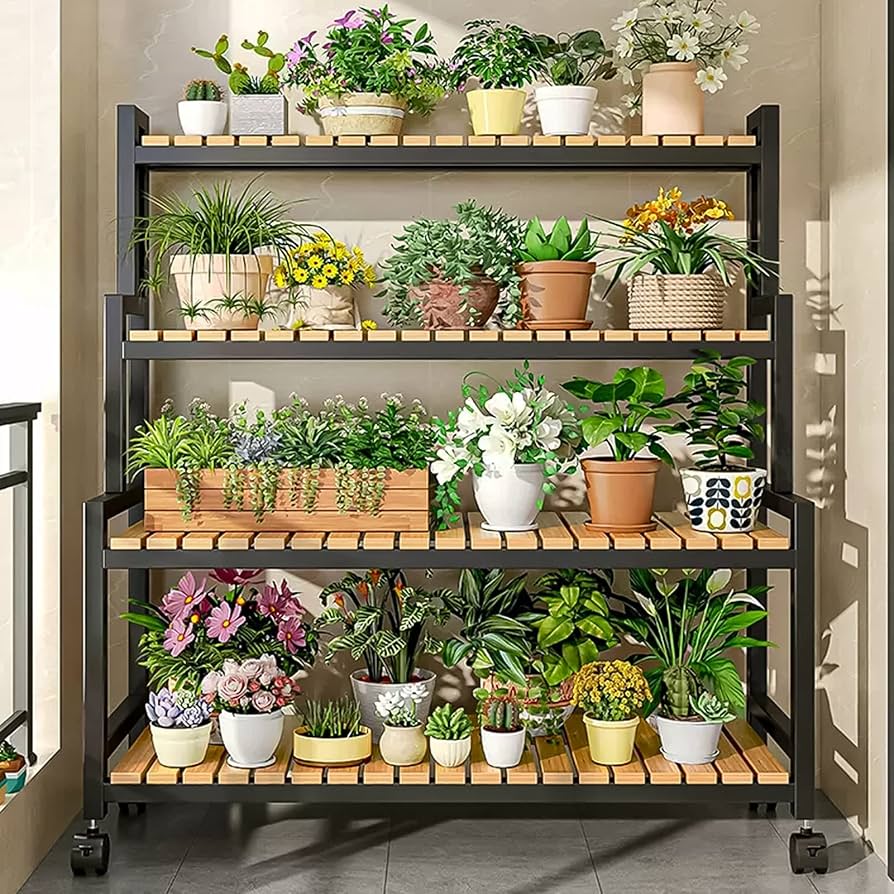 Amazon.co.jp: 4階階段植物棚、花園大型多肉棚、高さ調整可能、防水