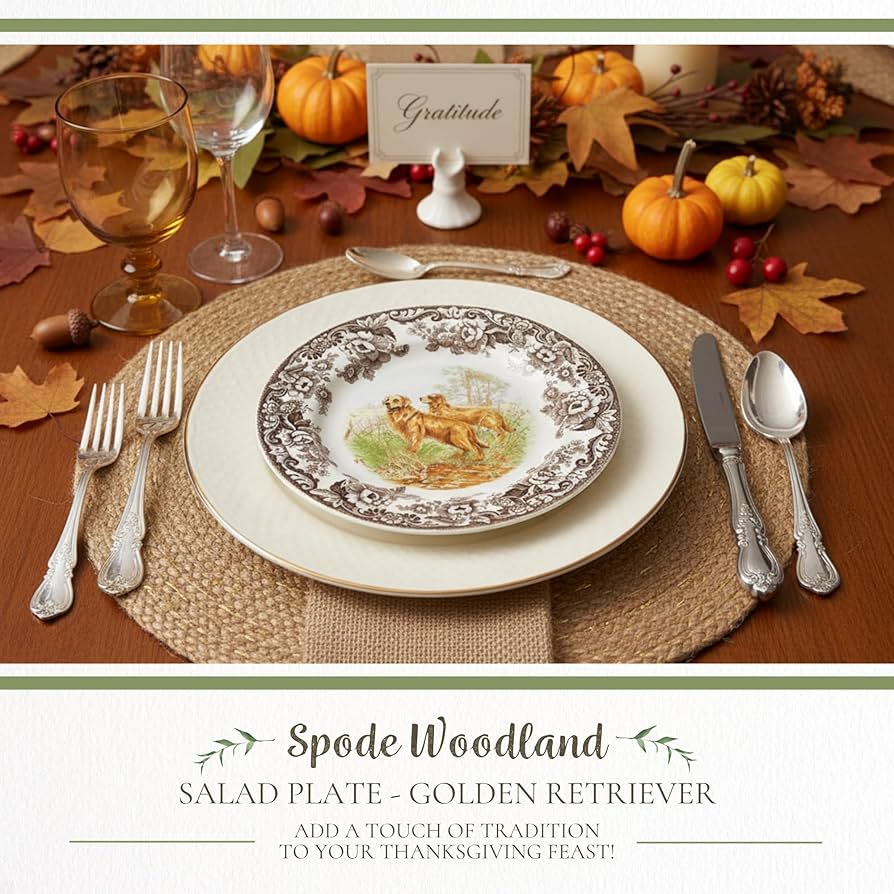 Amazon.com | Spode Woodland Salad Plate, Golden Retriever, 8
