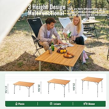 Amazon.com: KingCamp Adjustable Height Folding Table, 4-Fold