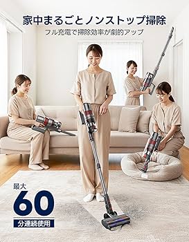 Amazon | 掃除機 コードレス 【55000pa超強力吸引！】60分連続稼働