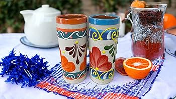 Amazon.com: Mi Pueblo 4 Mexican Clay Cups, Flower Design, Clay
