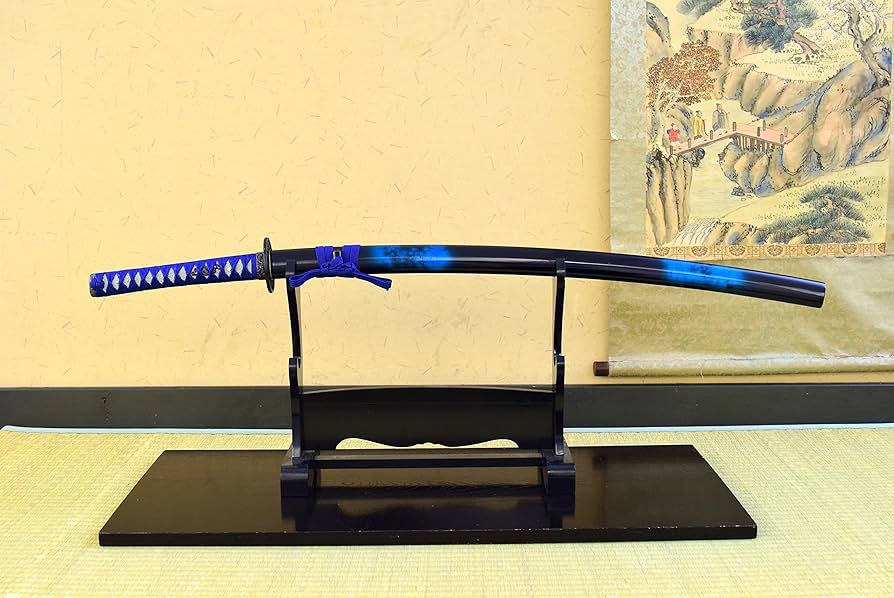 重厚／美麗】模造刀 大刀 木製鞘 漆黒×流転青 観賞用 コスプレ 撮影用