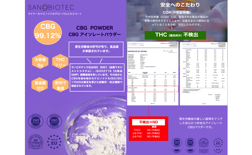 Amazon | CBG 高濃度99％ アイソレートパウダー 5g 北欧産（リトアニア